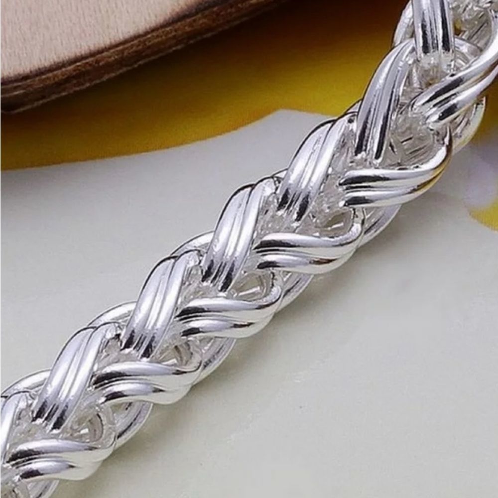Women's .925 Sterling Silver Stamped 4 MM Twist Braided Bracelet 8" - Picture 2 of 4